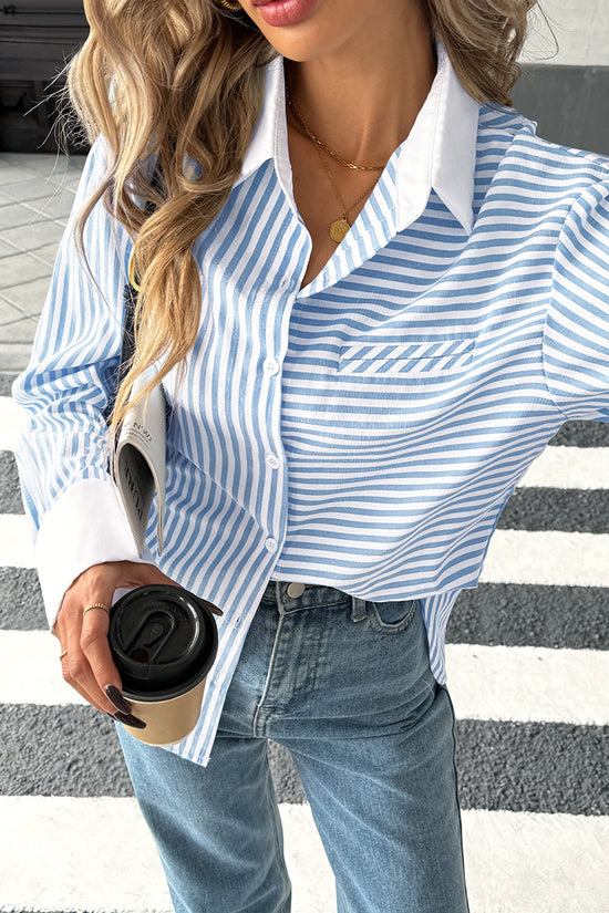Striped Button-Up Casual Blouse