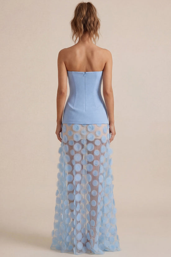 Strapless Sheer Polka Dot Evening Gown