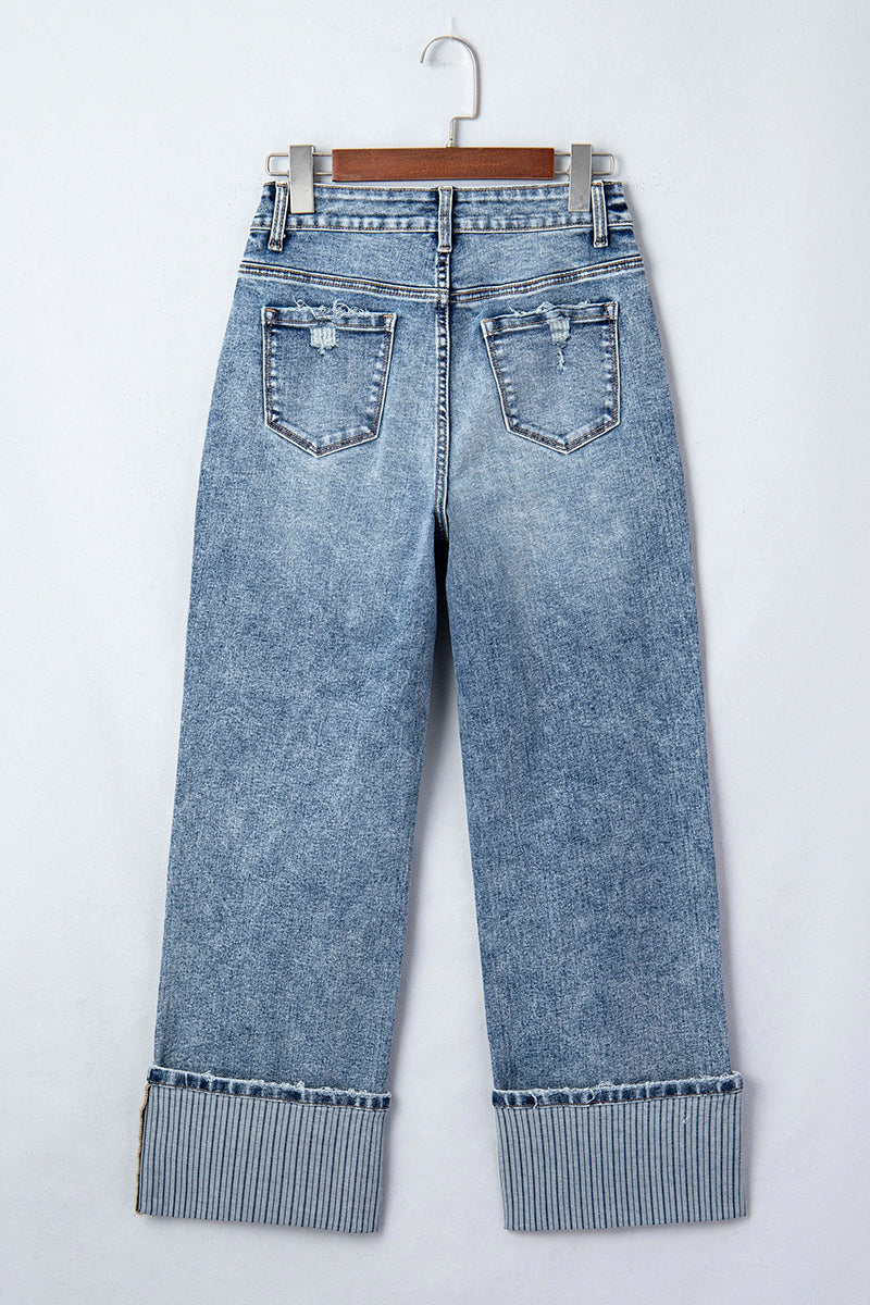 Cuffed Straight Loose Jeans