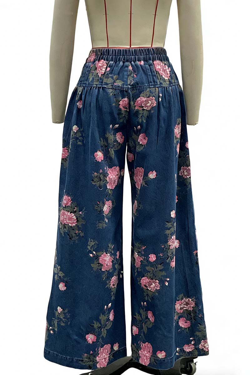Floral Print Wide Leg Jeans