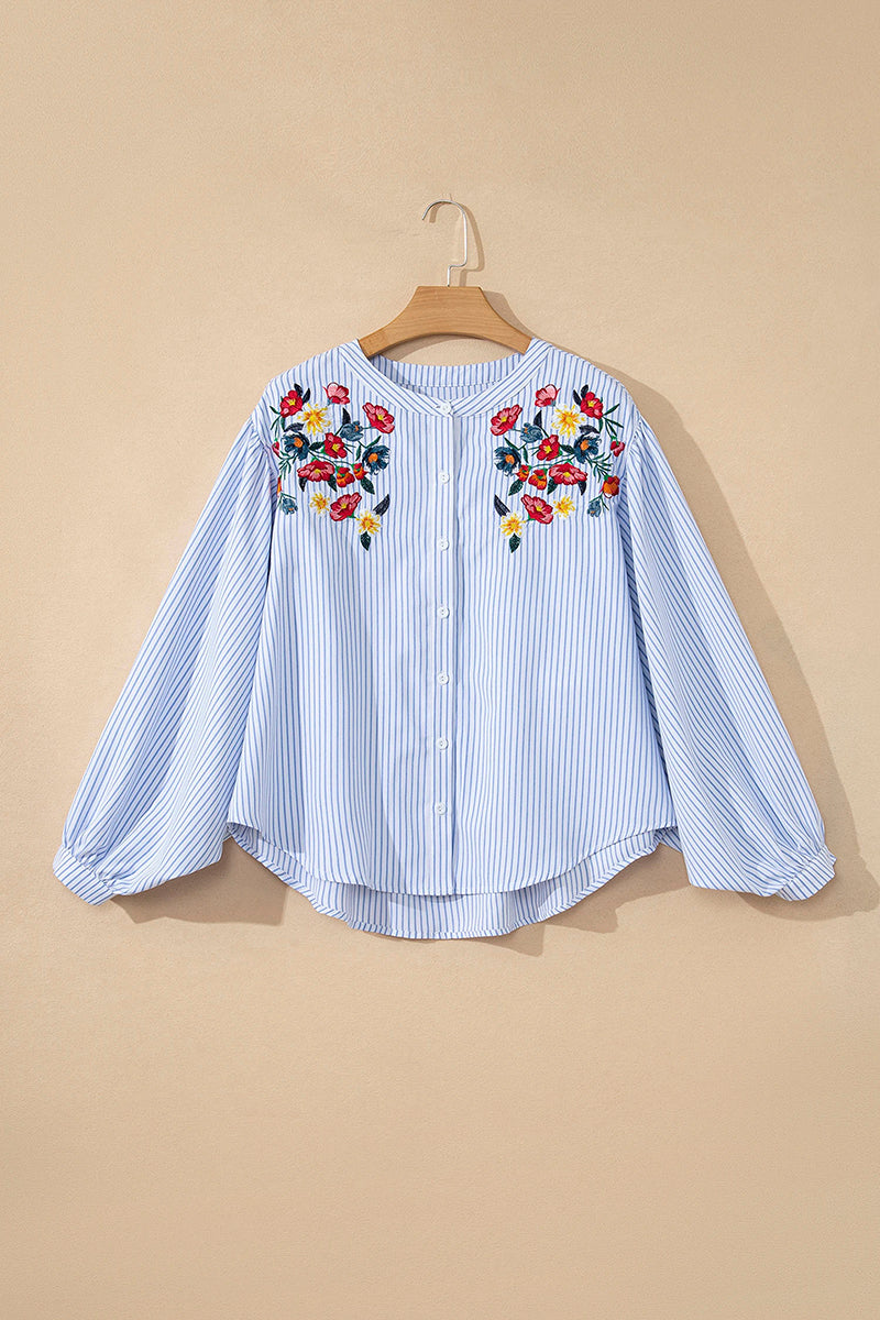Striped Floral Button-Front Shirt