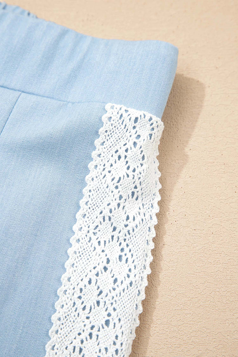 Lace Accent  Patched Pleated Wide Leg Pants