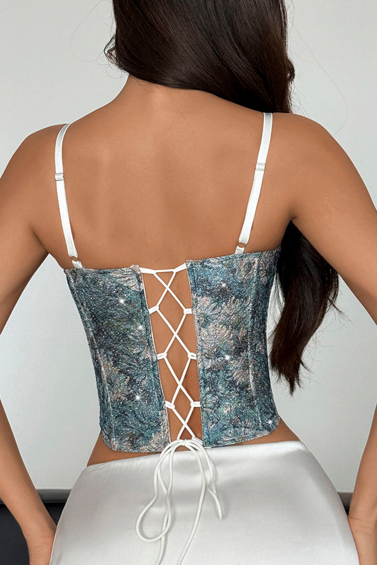 Lace-Up Floral Bustier Top
