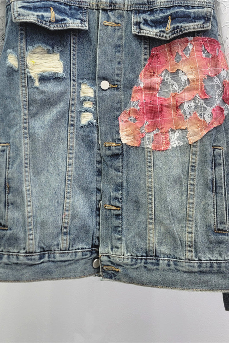 Distressed Patchwork Denim Jacket