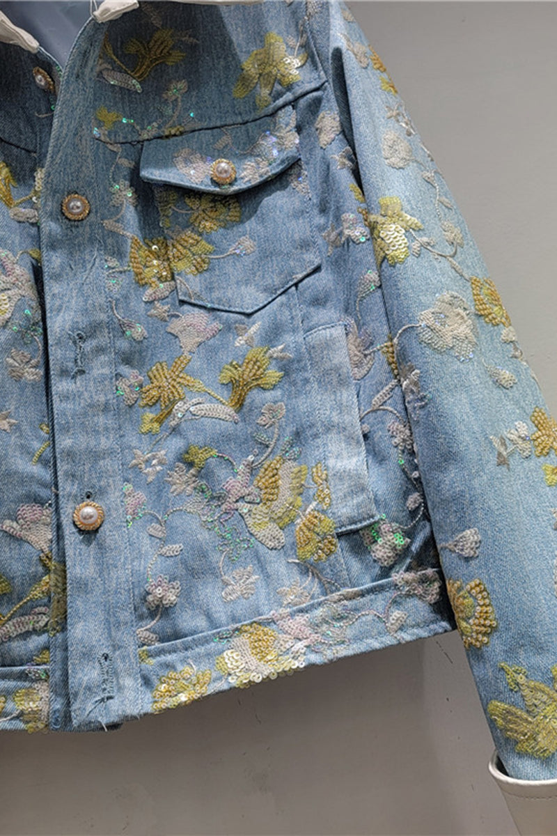 Denim Jacket with Floral Details