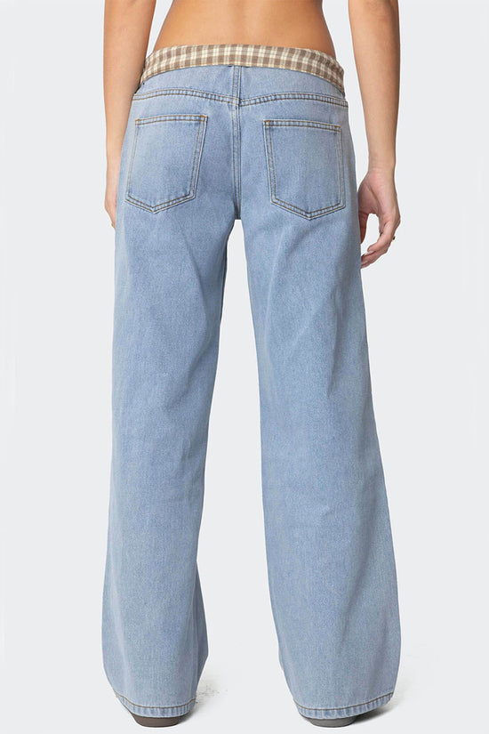 Foldover Waist Straight Denim Jeans