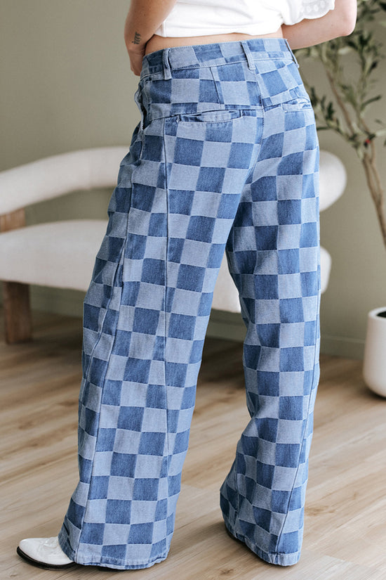 Checkered Straight-Leg Denim Jeans