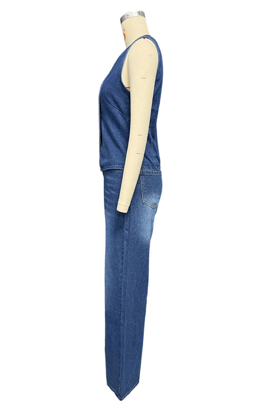 Stylish Denim Sleeveless Pants Set