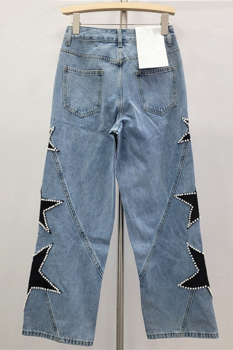 Star Embellished Straight Jeans