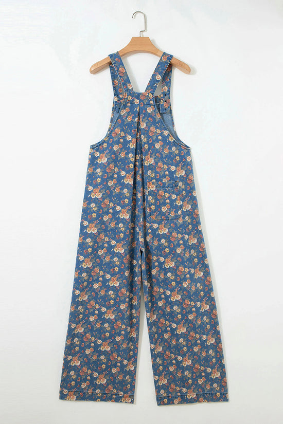 Vintage Rose Printed Pleated Overall Jumpsuit