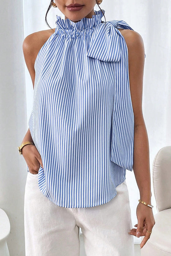 Striped Ruffle Halter Tank Top