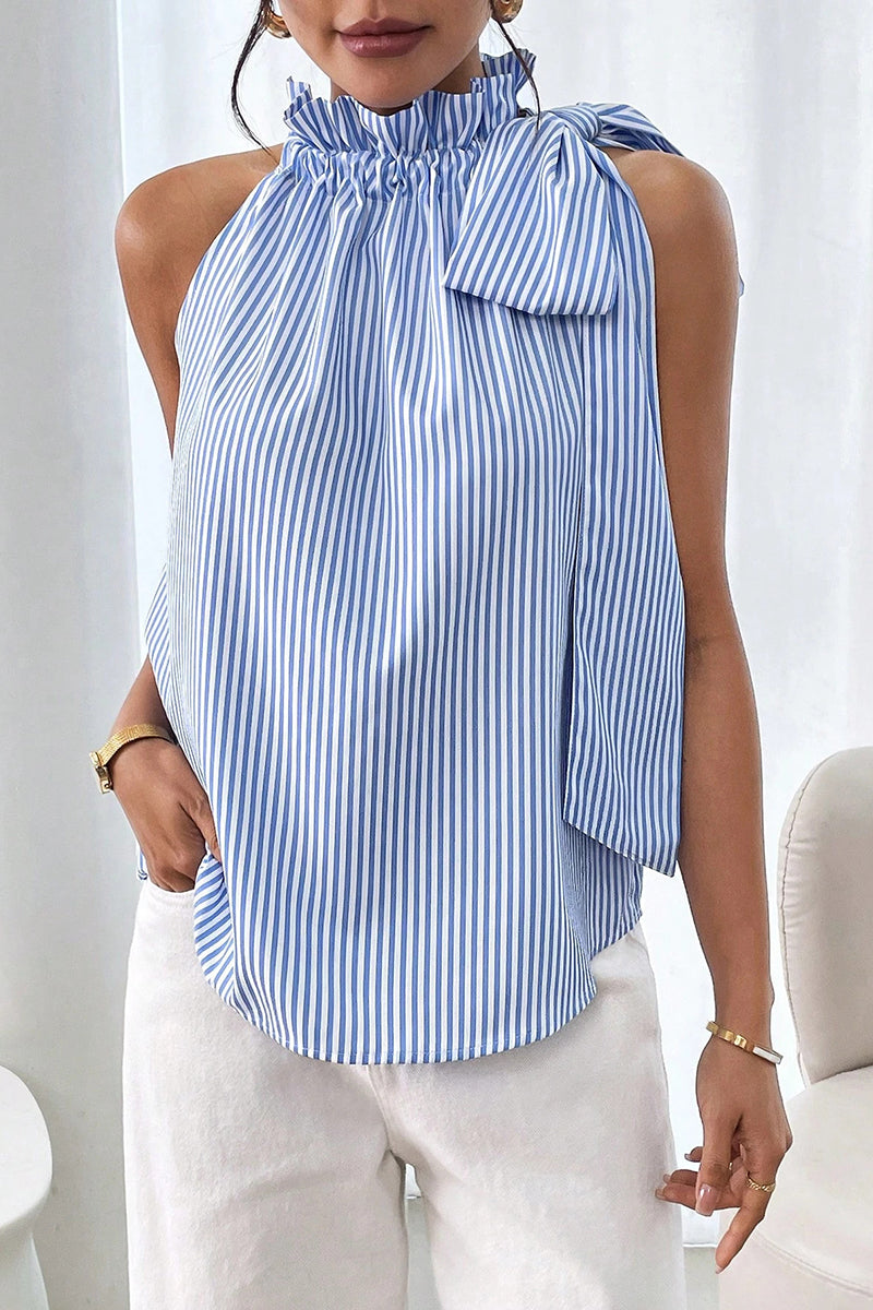 Striped Ruffle Halter Tank Top