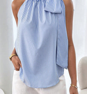 Striped Ruffle Halter Tank Top