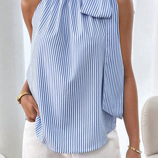 Striped Ruffle Halter Tank Top