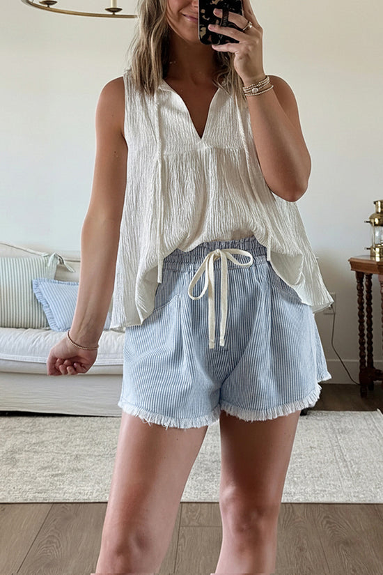 Striped Drawstring Denim Shorts