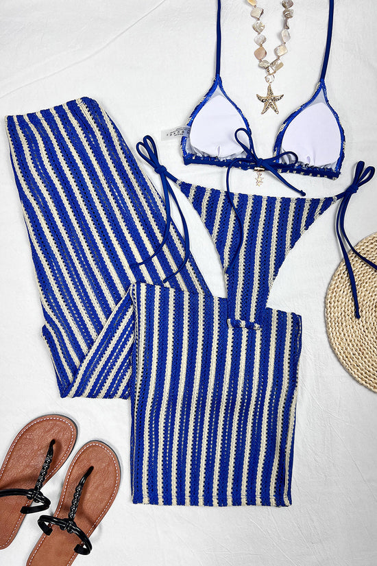 Striped Bikini Set with Wide-Leg Pants
