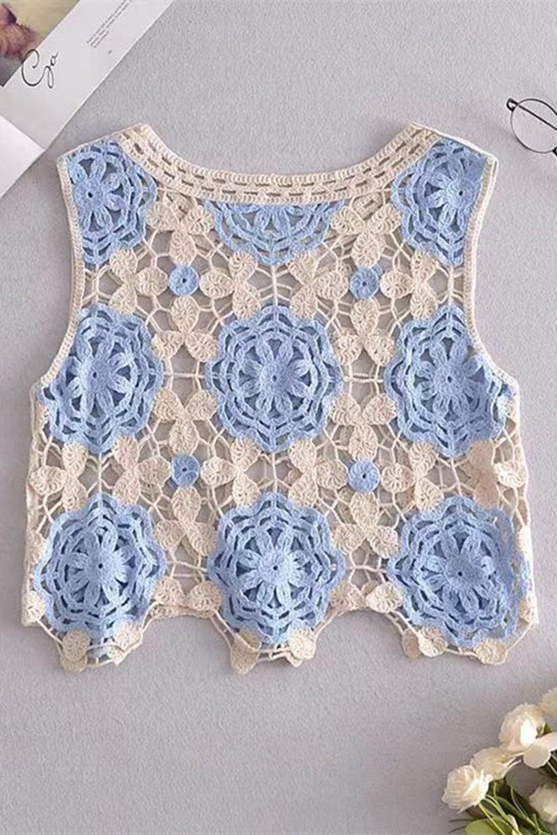 Floral Crochet Sleeveless Knit Vest