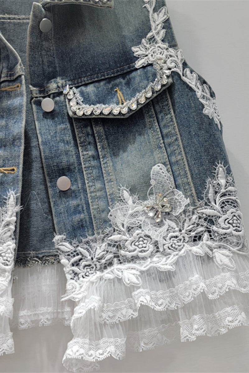 Embellished Lace Denim Vest
