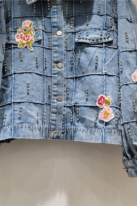 Floral Denim Jacket with Beaded Details