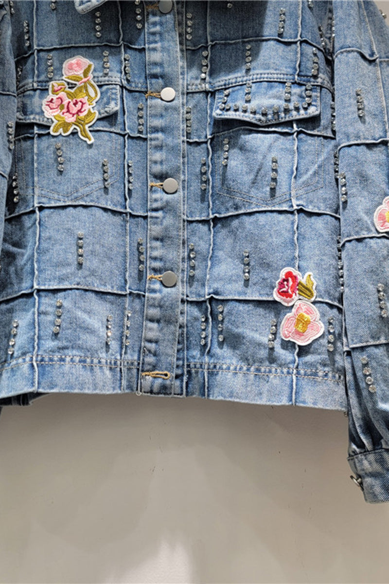 Floral Denim Jacket with Beaded Details