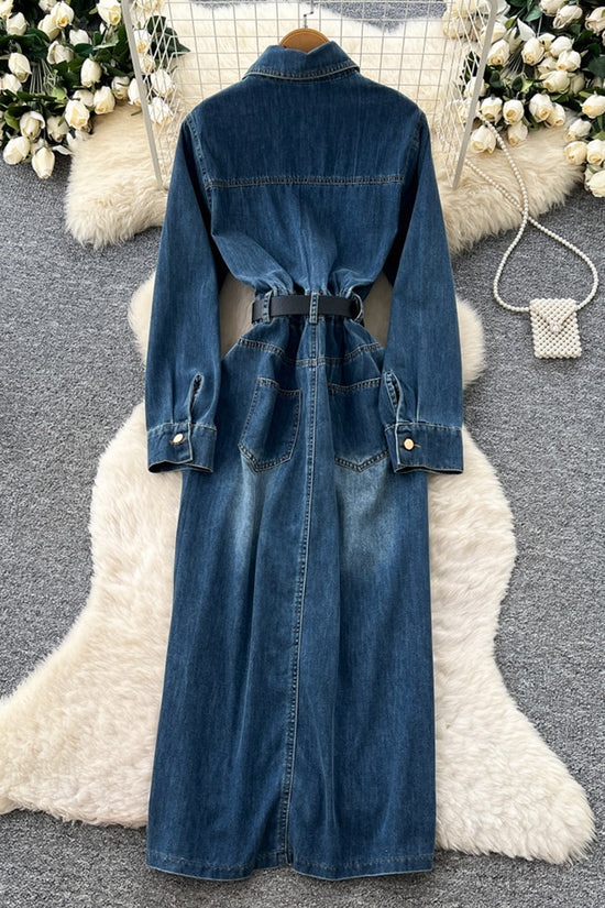 Belted Denim Button-Up Dress