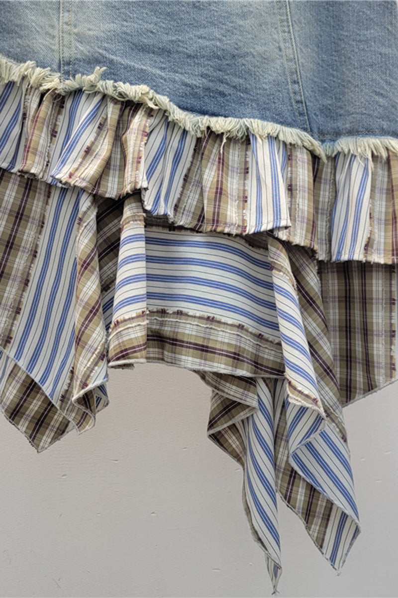 Layered Denim Patchwork Skirt
