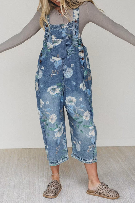 Floral Print Denim Jumpsuit