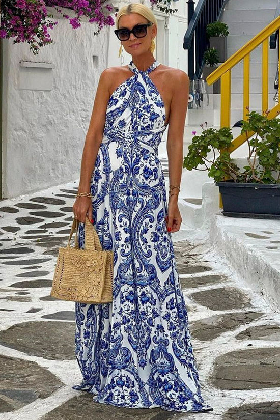 Halter Maxi Dress with Printed Details