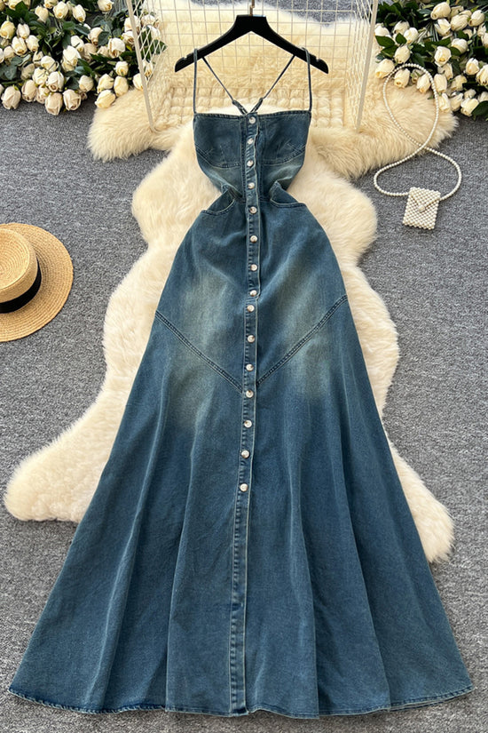 Button-Up Denim Maxi Dress