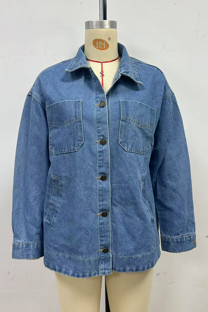 Oversized Denim Jacket with Pocket Detail