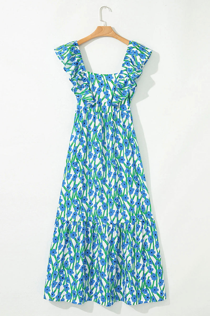 Floral Square Neck Ruffled Strap Dress