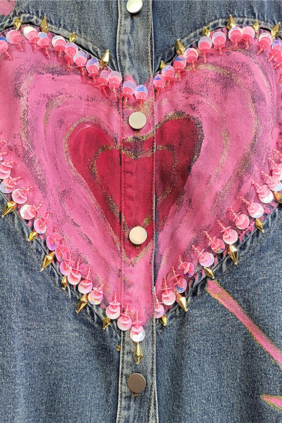 Heart Pattern Denim Shirt