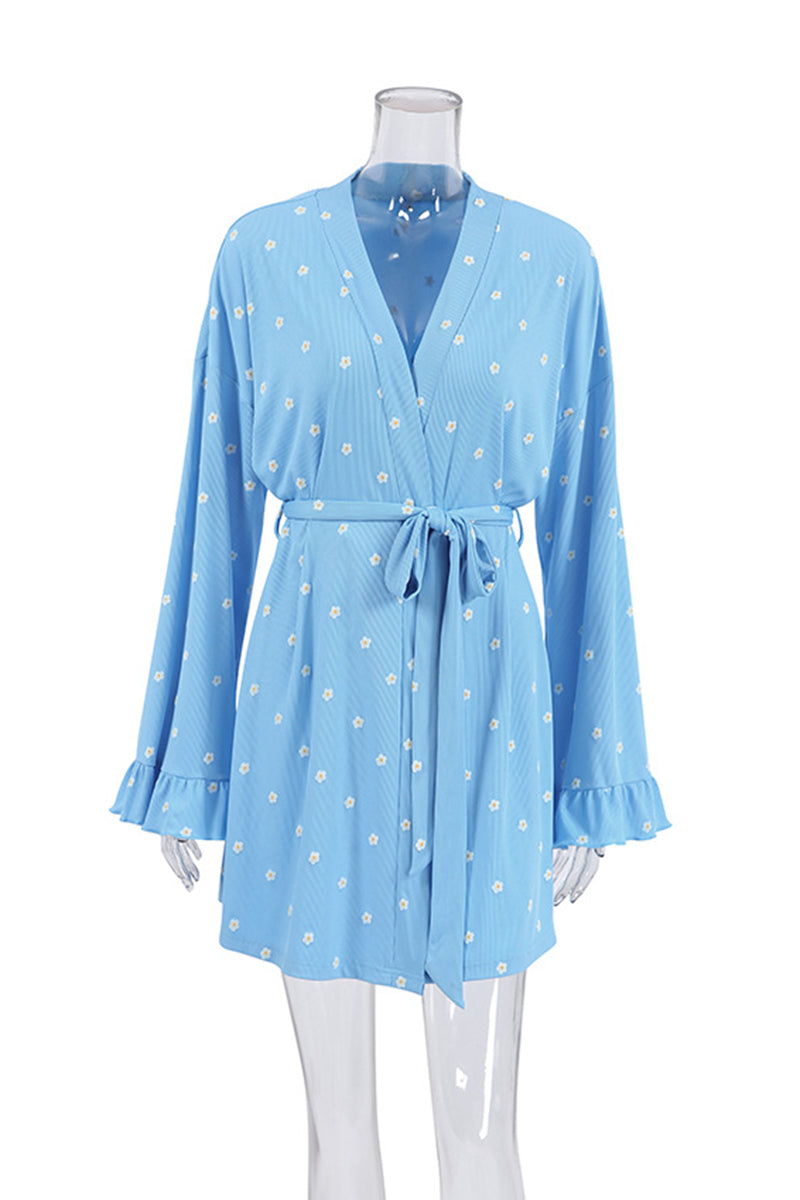 Heart-Patterned Long Sleeve Loungewear Robe