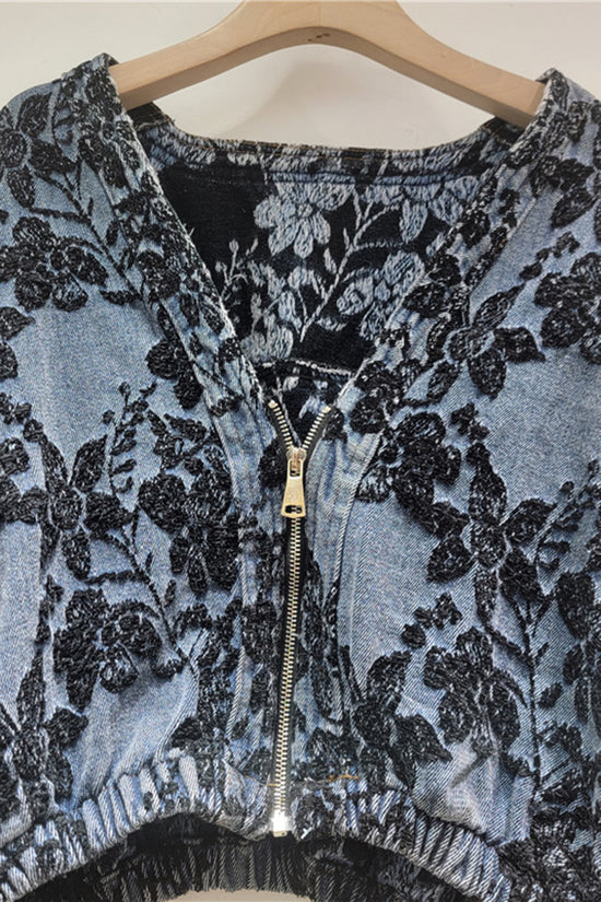 Floral Patterned Zipper Jacket