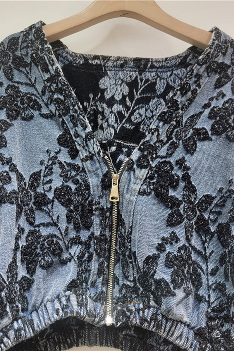 Floral Patterned Zipper Jacket