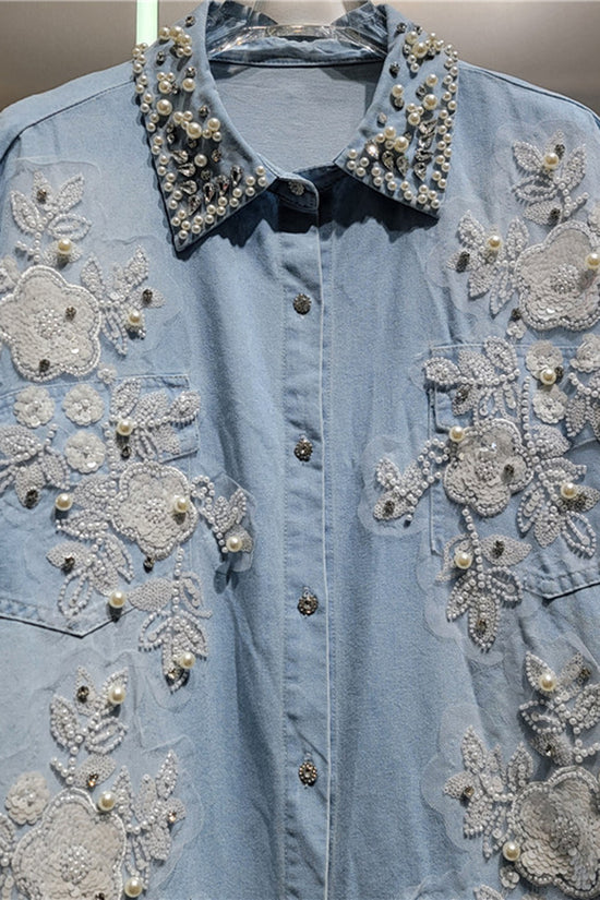 Floral Embellished Denim Shirt