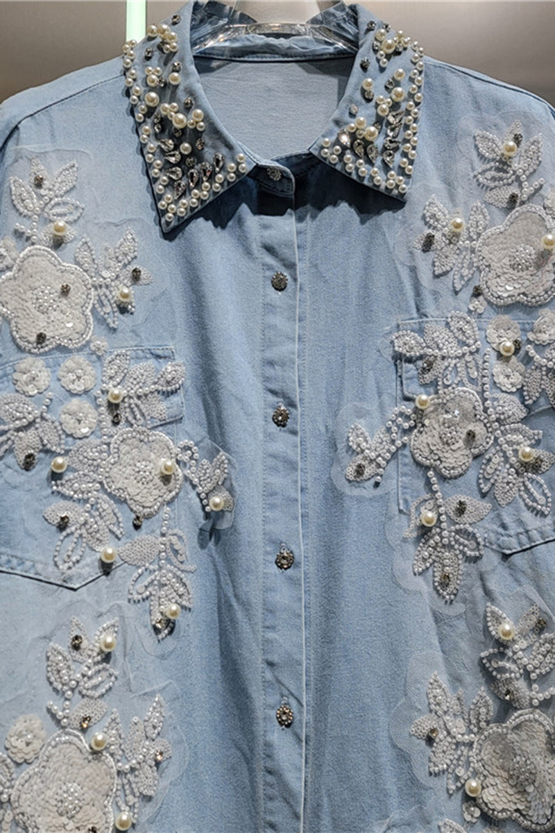 Floral Embellished Denim Shirt