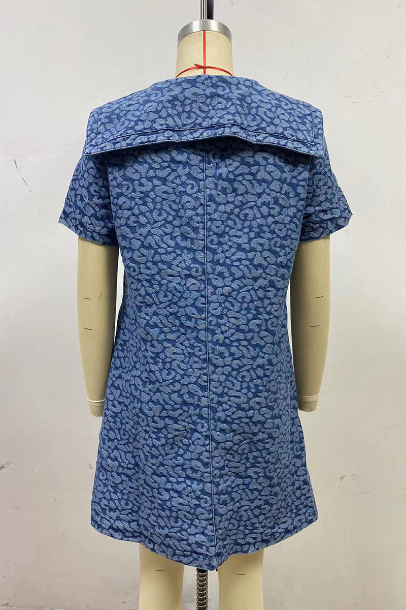 Animal Print Denim Dress with Collar