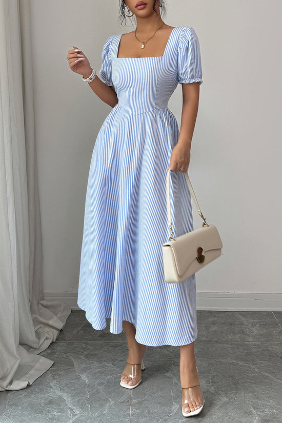 Puff Sleeve Striped Casual Dress