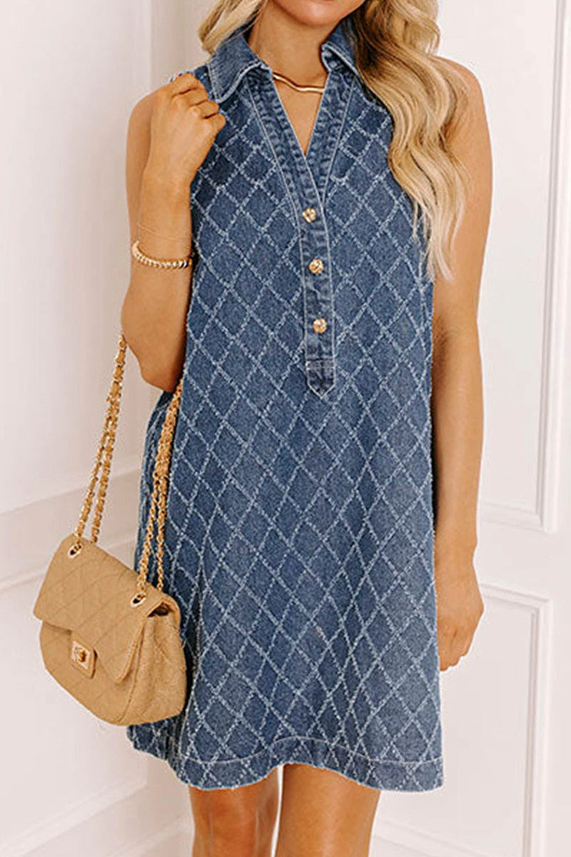 Textured V-Neck Sleeveless Mini Dress