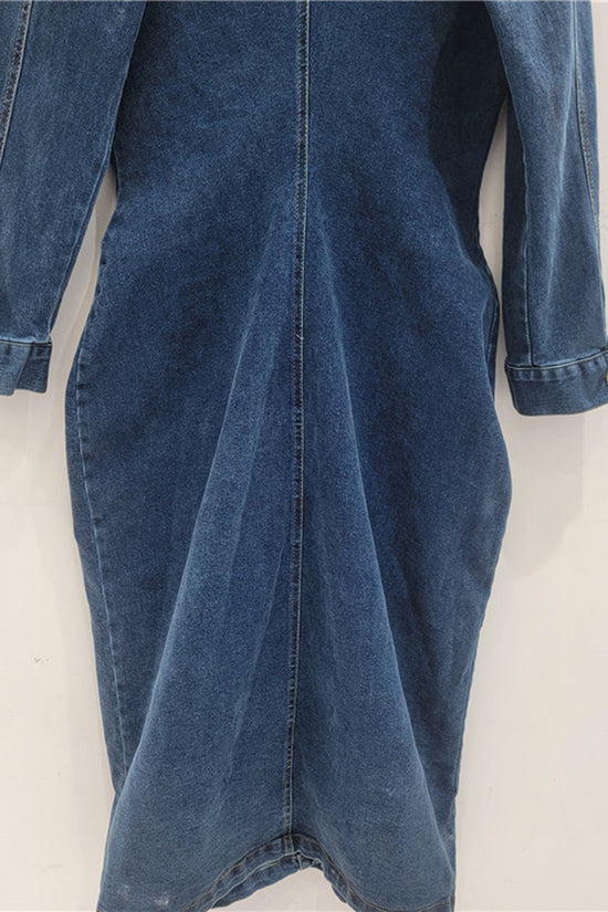 Embellished Button-Up Denim Dress