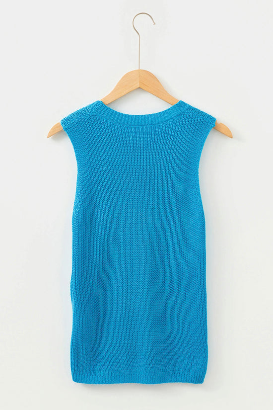 Dusk Blue Summer Script Graphic Sleeveless Sweater Vest