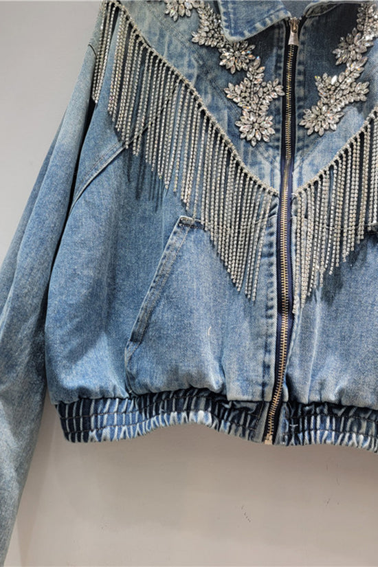 Embellished Denim Jacket with Fringe