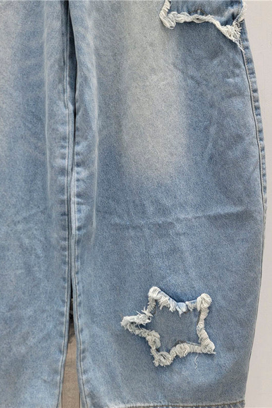 Star Patch Distressed Barrel Jeans
