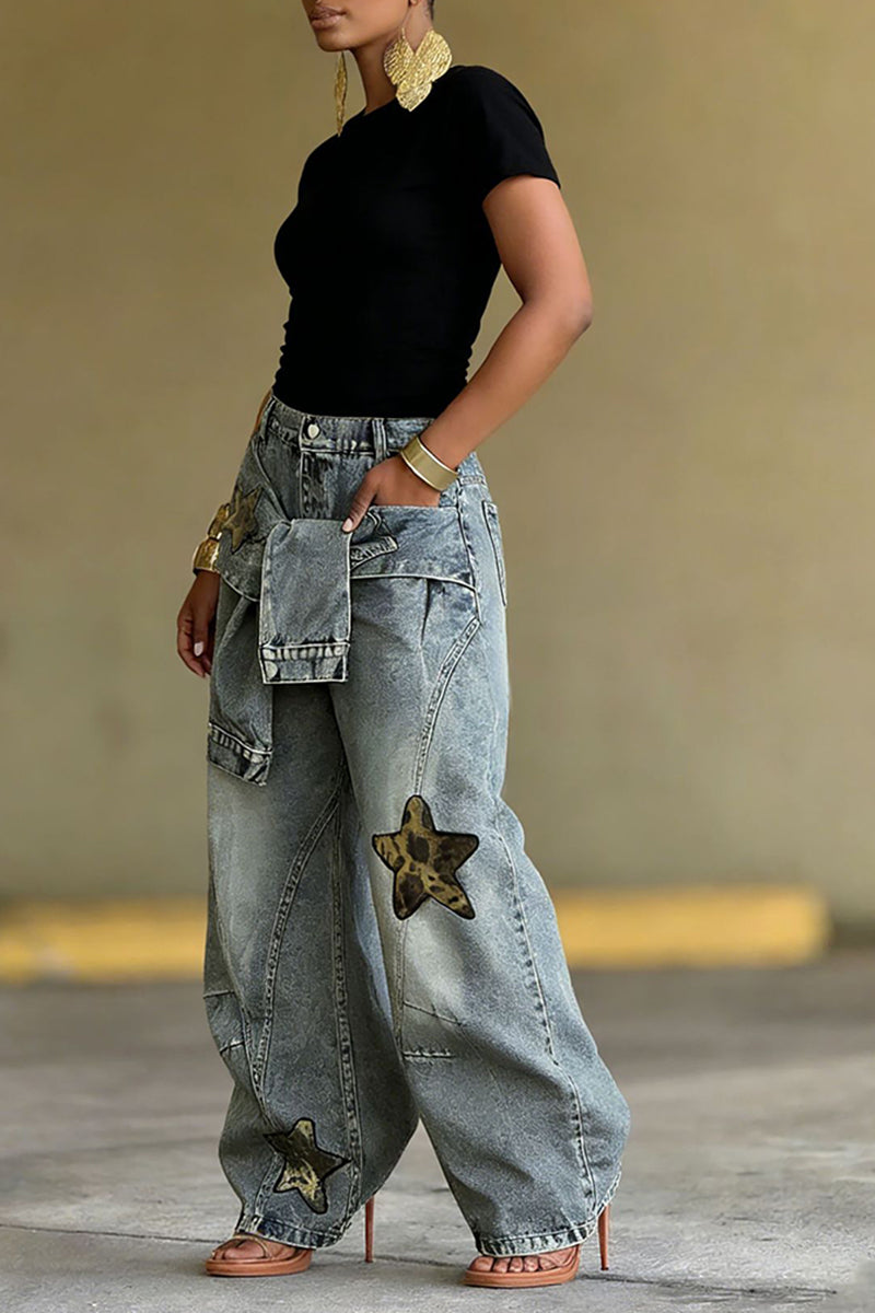 Star Patch Straight Leg Denim Jeans