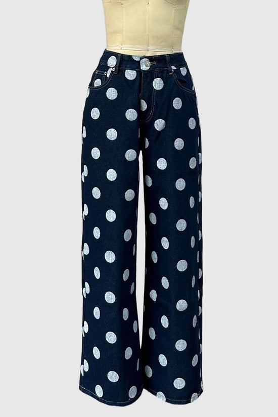 Polka Dot Denim Straight Jeans