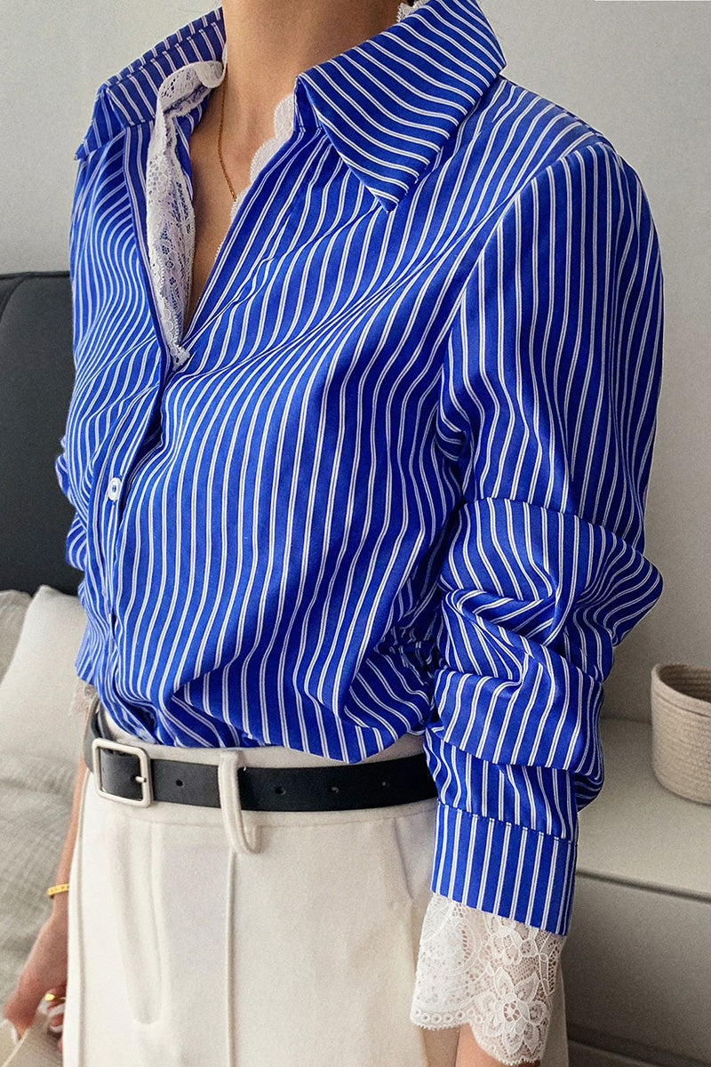 Striped Lace-Trim Blouse