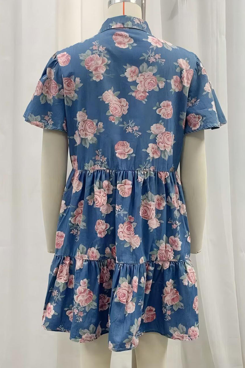 Floral Button-Up Denim Dress