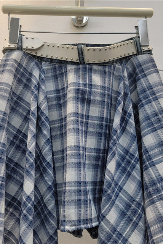 Plaid Accent Denim Skirt