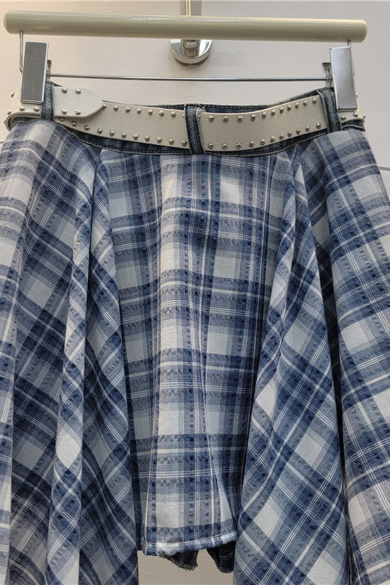 Plaid Accent Denim Skirt